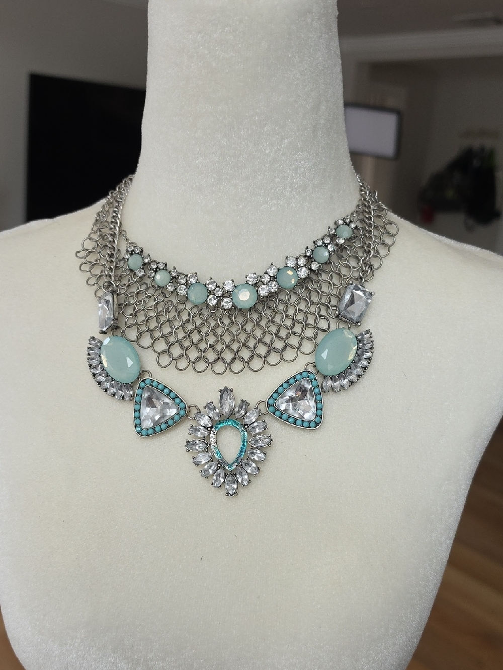 Statement Mint and Silver Layered Necklace